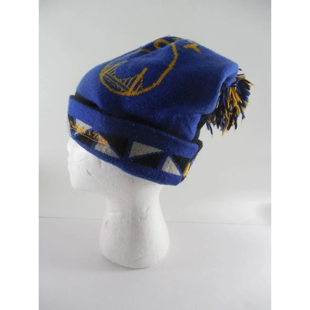 Mitchell & Ness NBA Golden State‎ Warriors Beanie Knit Hat Winter Pom Reversible